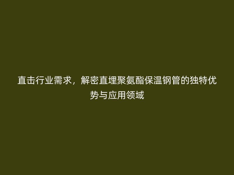 直擊行業需求，解密直埋聚氨酯保溫鋼管的獨特優勢與應用領域