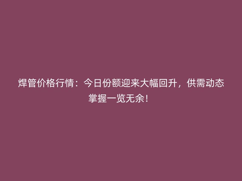 焊管價格行情：今日份額迎來大幅回升，供需動態掌握一覽無余！